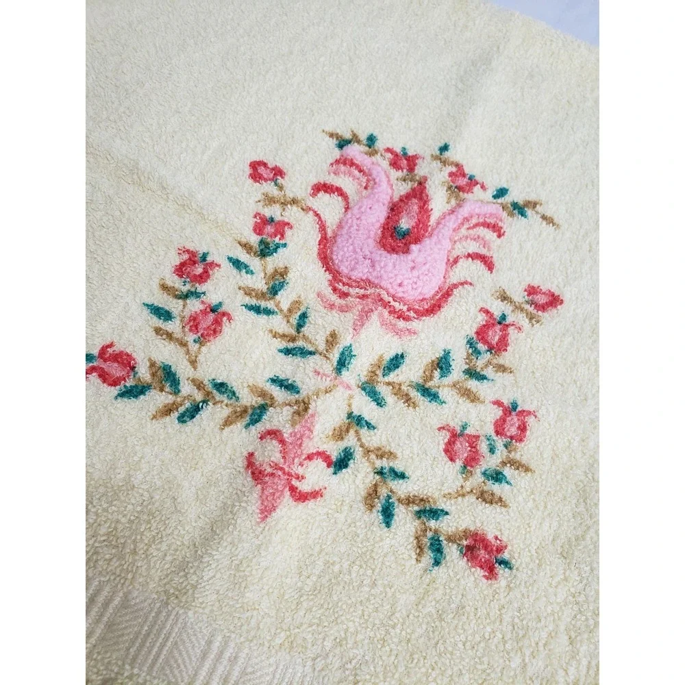 Vintage Cannon Set Of 3 Bath Towel Hand Towel & Wash Cloth Yellow Tulip Floral‎